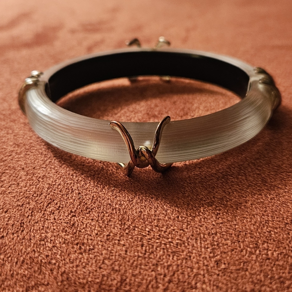 Vintage Alexis Bittar Hinged Lucite Bracelet With Gold Accent Hugs